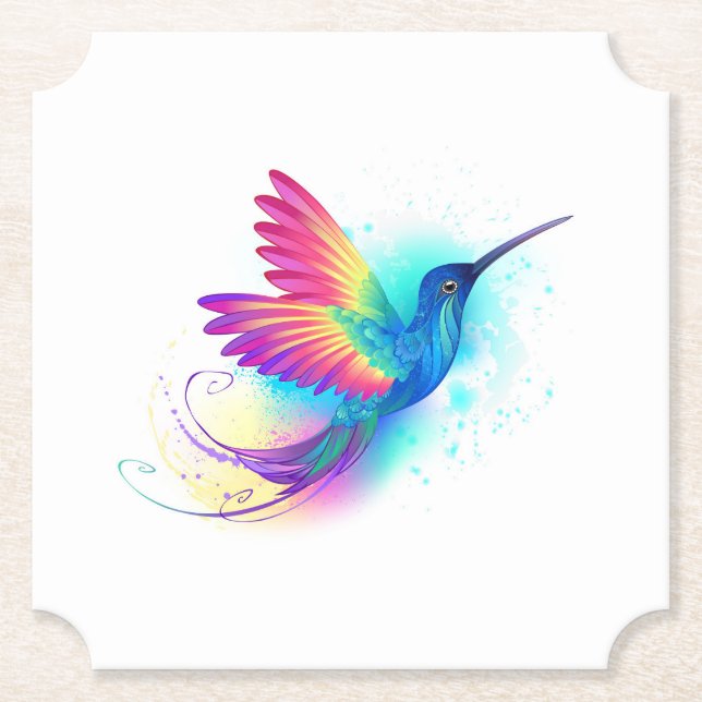 Posavasos De Papel Colibrí Arcoíris Exótico (Anverso)