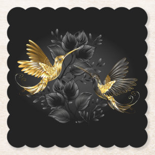 Posavasos De Papel Colibrí negro y dorado