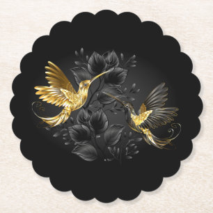 Posavasos De Papel Colibrí negro y dorado