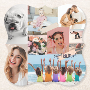 Posavasos De Papel Collage de fotos modernas Feliz cumpleaños