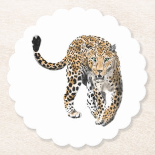 Posavasos De Papel color de agua leopardo jungla gato pintado de verd