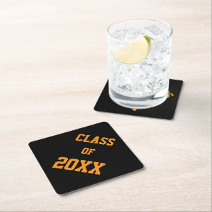 Posavasos De Papel Colores escolares negro y naranja y año de clase