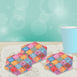 Posavasos De Papel Colorful Patchwork Print Monogram<br><div class="desc">This pretty eye-catching quilt patterned paper napkin can be personalized with your monogram or other text for a special luncheon or party event that ladies of all ages will delight in. Created in a brightly colorful faux patchwork print. Choose from a variety of fun  shapes.</div>