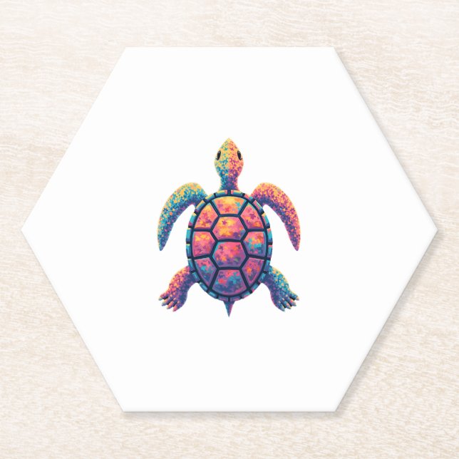 Posavasos De Papel Colorful Splash Eastern Box Turtle (1) (Anverso)