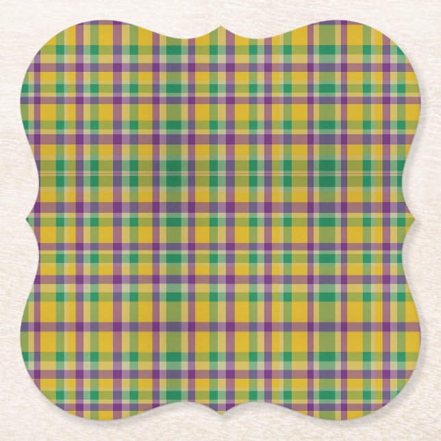 Posavasos De Papel Colorido Mardi Gras gingham con estampado (Anverso)