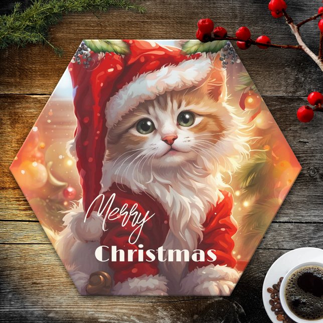 Posavasos De Papel Coloridos Navidades de Kitten (Paper coaster featuring a cute kitten in Christmas outfit.)