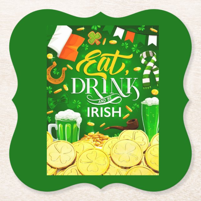 Posavasos De Papel Comer bebida y ser irlandés (Anverso)