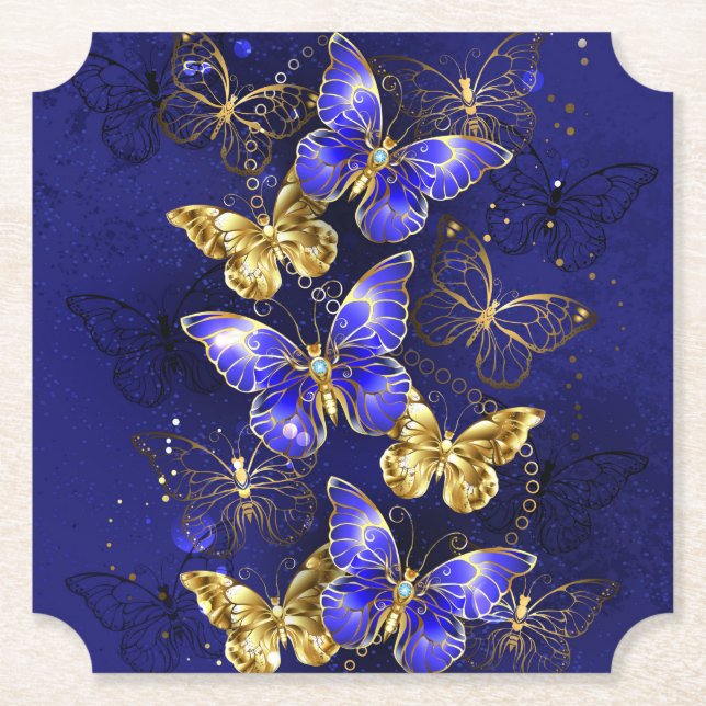 Posavasos De Papel Composición con mariposas de zafiro (Anverso)