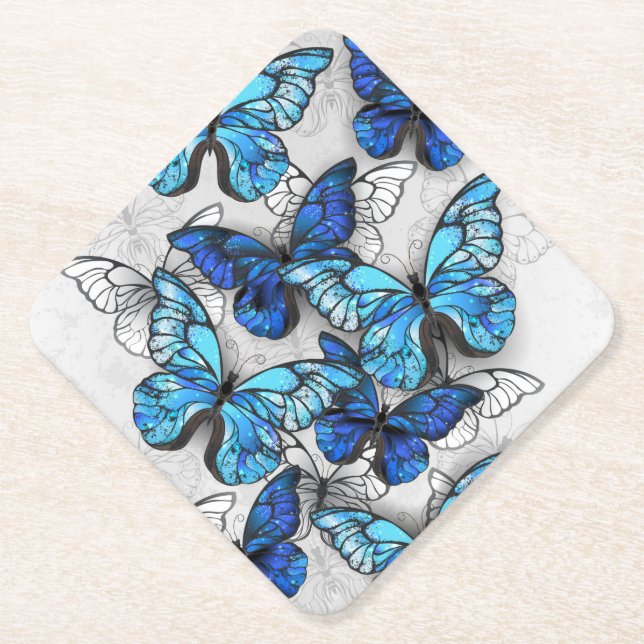 Posavasos De Papel Composición de las mariposas blancas y azules (Anverso)