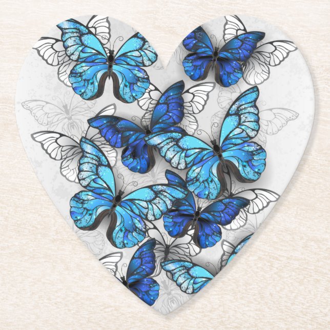 Posavasos De Papel Composición de las mariposas blancas y azules (Anverso)
