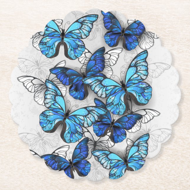 Posavasos De Papel Composición de las mariposas blancas y azules (Anverso)