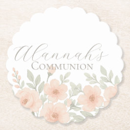Posavasos De Papel Comunión floral personalizada pastel