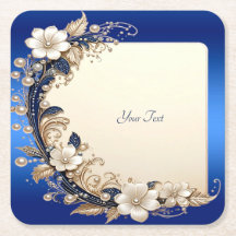 Posavasos de papel con adorno floral azul blanco