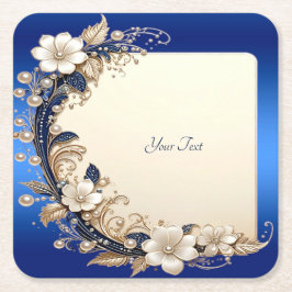 Posavasos de papel con adorno floral azul blanco