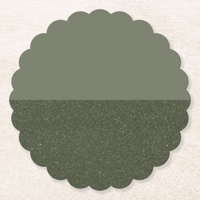 Posavasos de papel con borde ondulado verde musgo  (Anverso)