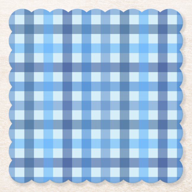 Posavasos de papel con estampado de cuadros azul d (Anverso)