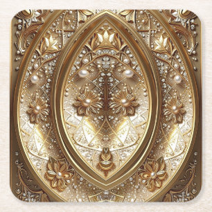 Posavasos de papel con marco dorado ornamentado