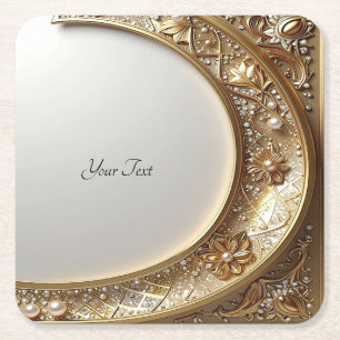 Posavasos de papel con marco dorado ornamentado
