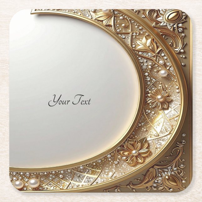 Posavasos de papel con marco dorado ornamentado (Anverso)