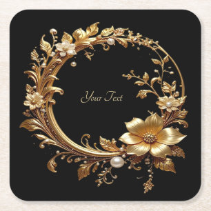 Posavasos de papel con marco ornamentado floral do