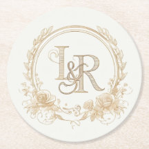 Posavasos de papel con monograma floral elegante “