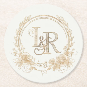 Posavasos de papel con monograma floral elegante “
