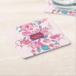 Posavasos de papel con nombre de letra script y fl