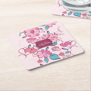 Posavasos de papel con nombre de letra script y fl