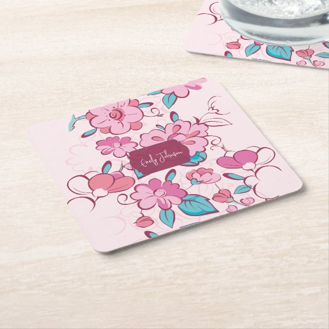 Posavasos de papel con nombre de letra script y fl (En perspectiva)