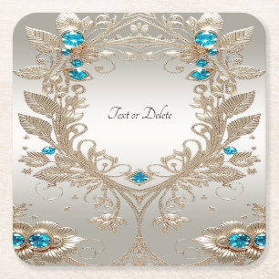 Posavasos de papel con piedras azules doradas deco