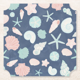 Posavasos De Papel Conchas Costeras Playa y Diseño Oceánico