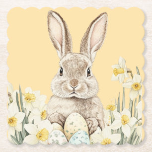 Posavasos De Papel conejo de Pascua con flores y huevos de Pascua