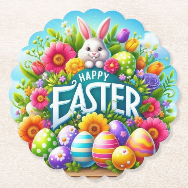 Posavasos De Papel Conejo de primavera/Semana Santa con huevo (Anverso)