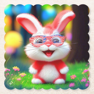 Posavasos De Papel Conejo Rojo con Gafas Americanas Dibujos Animados-