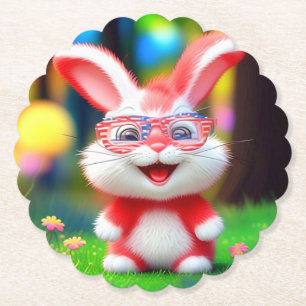 Posavasos De Papel Conejo Rojo con Gafas Americanas Dibujos Animados-