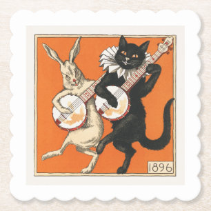 Posavasos De Papel Conejo y gato bailando musicalmente
