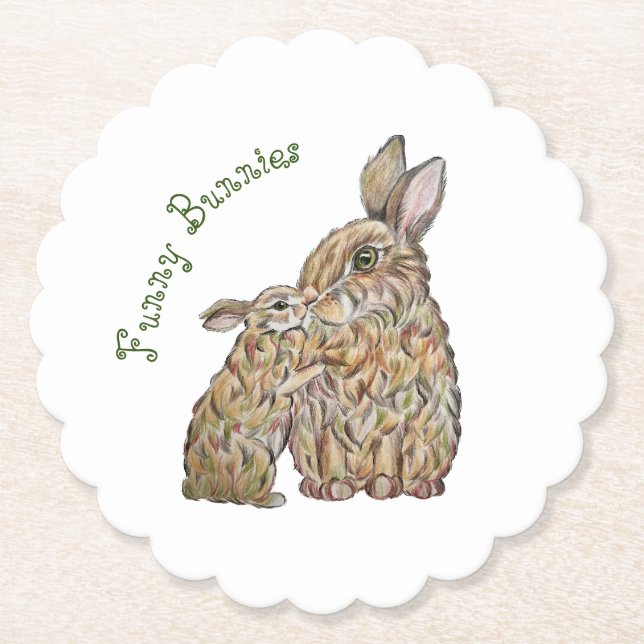 Posavasos De Papel Conejos divertidos. Dibujo de lápiz (Anverso)