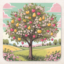 Posavasos De Papel Conjunto de la escoria cuadrada del árbol de fruta