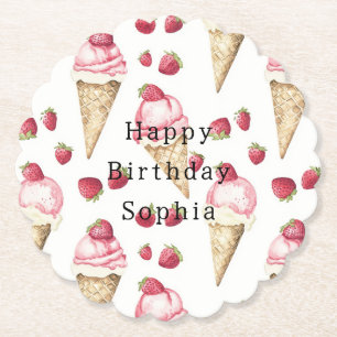 Posavasos De Papel Conos de Helado de Fresa Cumpleaños