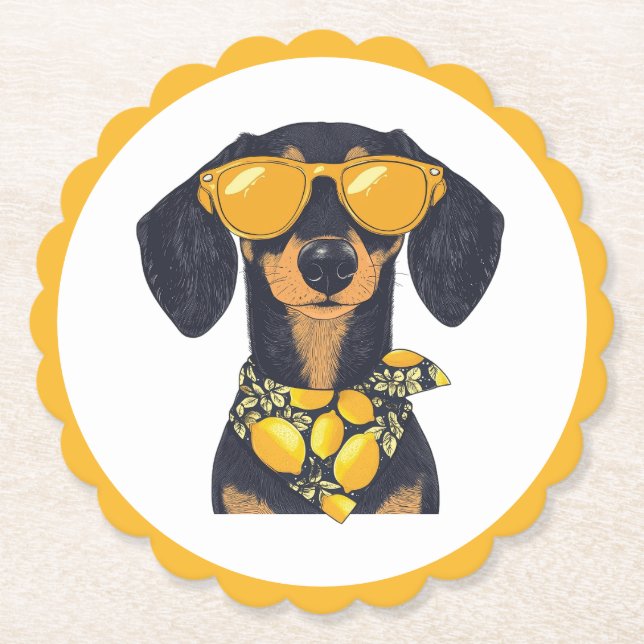 Posavasos De Papel Cool Dachshund Dog Sunglasses Lemons (Anverso)