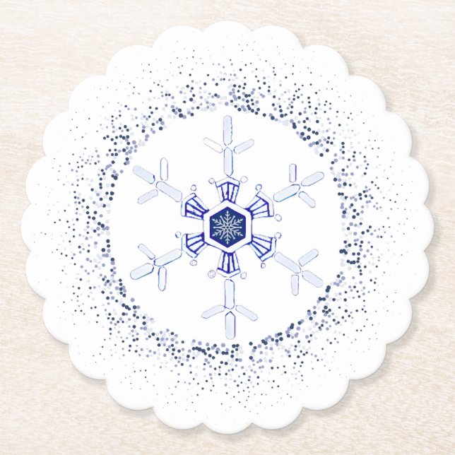 Posavasos De Papel Copo de nieve redondo (Anverso)