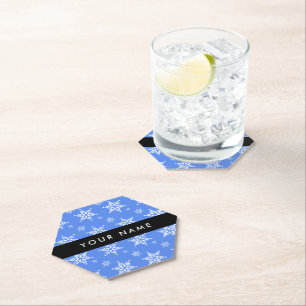 Posavasos De Papel Copos de nieve blancos, azul, tu nombre, personali