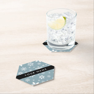 Posavasos De Papel Copos de nieve blancos, gris, tu nombre, personifi