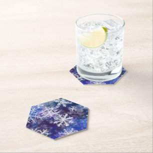 Posavasos De Papel Copos de nieve con fondo azul