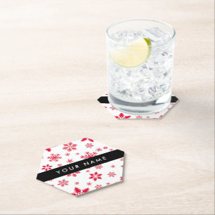 Posavasos De Papel Copos de nieve rojos, tu nombre, personaliza