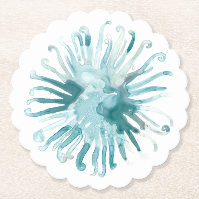 Posavasos De Papel Coral de la acuarela - azul 2 (Anverso)
