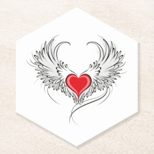 Posavasos De Papel Corazón de Ángel Rojo con alas