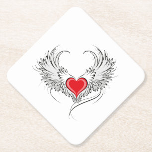 Posavasos De Papel Corazón de Ángel Rojo con alas