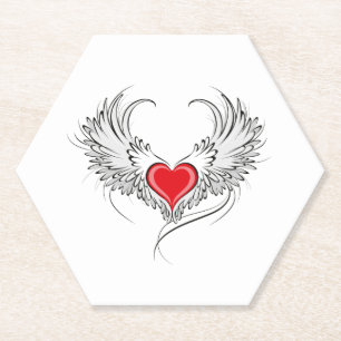 Posavasos De Papel Corazón de Ángel Rojo con alas