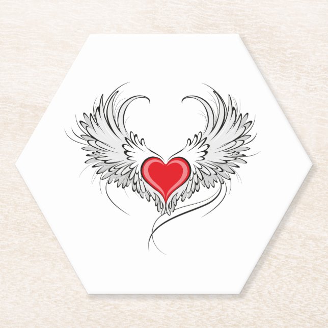 Posavasos De Papel Corazón de Ángel Rojo con alas (Anverso)